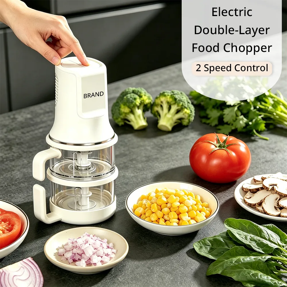 Double-layer Food Mixer 0.4L+0.6L Vegetabel Meat Chopper Electric Meat Grinder Machine for Household Use Small Capacity Double-layer Food Mixer 0.4L+0.6L Vegetabel Meat Chopper Electric Meat Grinder Machine for Household Use Small Capacity