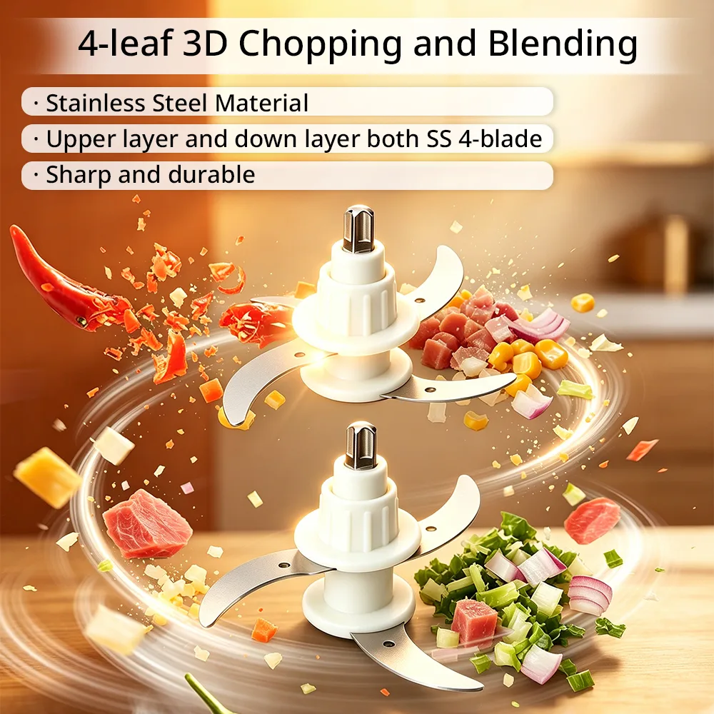 Double-layer Food Mixer 0.4L+0.6L Vegetabel Meat Chopper Electric Meat Grinder Machine for Household Use Small Capacity